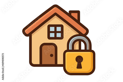 House and lock icon for home security system. Concept of property protection, safety, and insurance. Vector symbol for real estate, secure access, and private ownership.