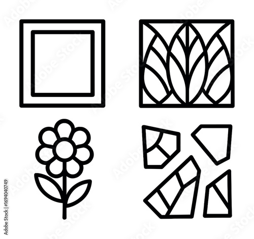 Geometric floral art elements in line design for creative inspiration