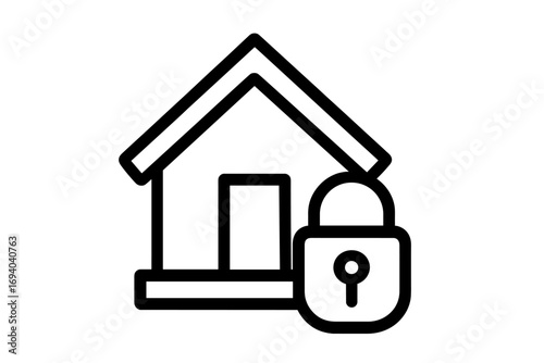 Home security concept with house and lock icon. Vector symbol for property safety, protection, and real estate. Secure building for privacy, insurance, and mortgage concepts.