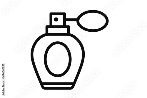 Perfume bottle line icon. Vector fragrance spray symbol. Cosmetic beauty product sign. Elegant vintage atomizer pictogram. Minimalist outline illustration for scent or aroma.