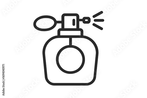 Perfume bottle line icon with atomizer spray. Vector illustration of a fragrance spray bottle. Concept for beauty, cosmetics, glamour, scent, and personal care. Simple outline.
