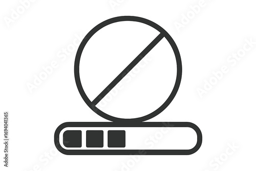 No pills sign. Drugs prohibited symbol. Medicine and medication warning icon. Concept for addiction, anti-doping, and substance abuse. Health care and pharmacy ban.