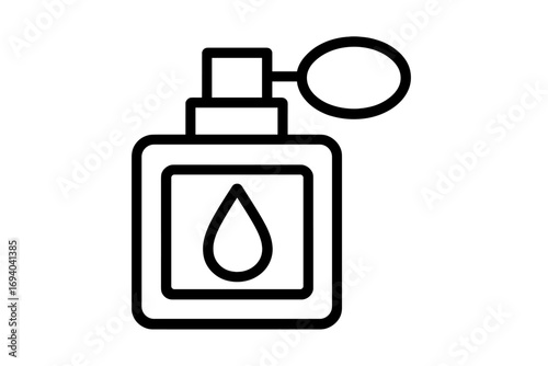 Simple perfume bottle vector icon. Fragrance and scent concept with atomizer and drop. Outline illustration for beauty, cosmetics, luxury, fashion, web, and apps.