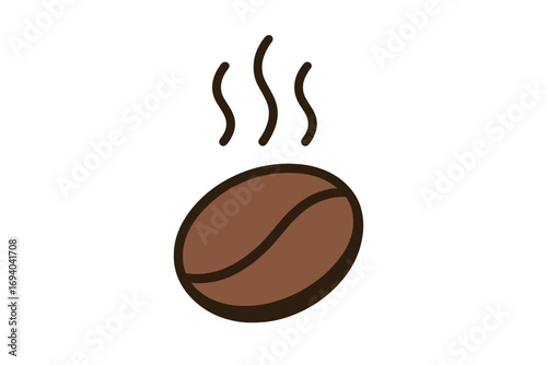 Steaming roasted coffee bean icon, symbol of fresh aroma and morning energy. Minimalistic vector for cafe logo, coffee shop sign, beverage menu and caffeine lovers. Flat design espresso illustration.