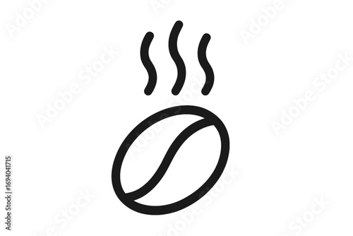 Roasted coffee bean icon with steam, minimal line art symbol. Coffee shop logo, hot espresso or caffeine beverage concept. Simple black and white vector pictogram for cafe menu.