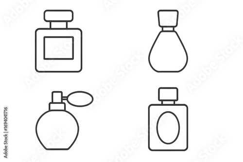 Perfume bottle line icon set. Fragrance and cosmetic symbols. Simple outline vector for beauty products. Scent, eau de toilette, and cologne pictogram collection.
