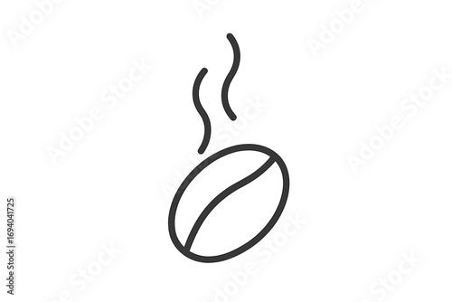 Roasted coffee bean with steam vector line icon. Minimalist symbol for cafe, espresso, and morning energy. Hot drink and caffeine aroma concept for graphic design. Simple black outline illustration.