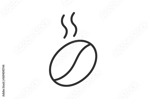 Roasted coffee bean with steam. Minimalistic thin line icon for web and graphic design. Vector illustration concept for caffeine, espresso, cafe, beverage and aroma.