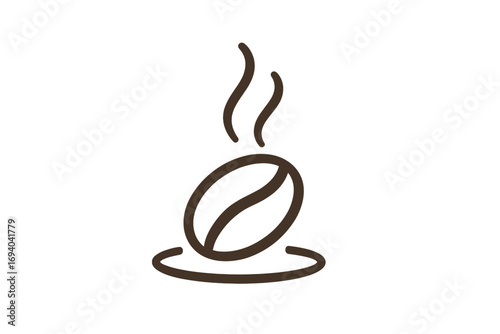 Coffee bean logo icon. Minimalist roasted coffee symbol with steam. Hot espresso drink sign for cafe menu or coffee house. Vector illustration for caffeine beverage branding.