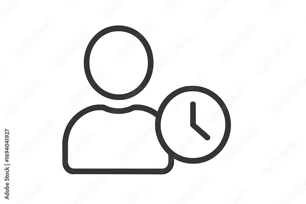 Fototapeta premium Minimalistic User Icon with Clock Symbol, Time Management Concept, Vector Outline Illustration for Apps, Graphics, Transparent Background, Productivity and Scheduling
