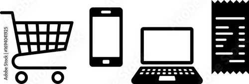 Icons representing online shopping, communication, and payment methods