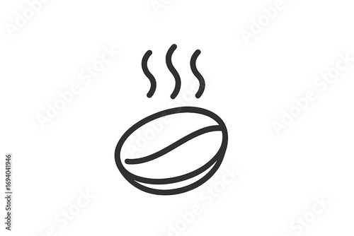 Roasted coffee bean icon with steam aroma. Minimalistic line art for cafe menu, logo, web. Vector graphic for espresso, caffeine, morning beverage. Fresh roast concept.