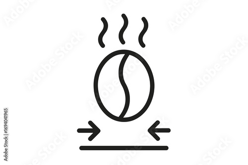 Roasted coffee bean minimal line icon. Tamping or pressure symbol for espresso. Vector for cafe, barista, coffee shop branding. Hot drink aroma and caffeine concept design.