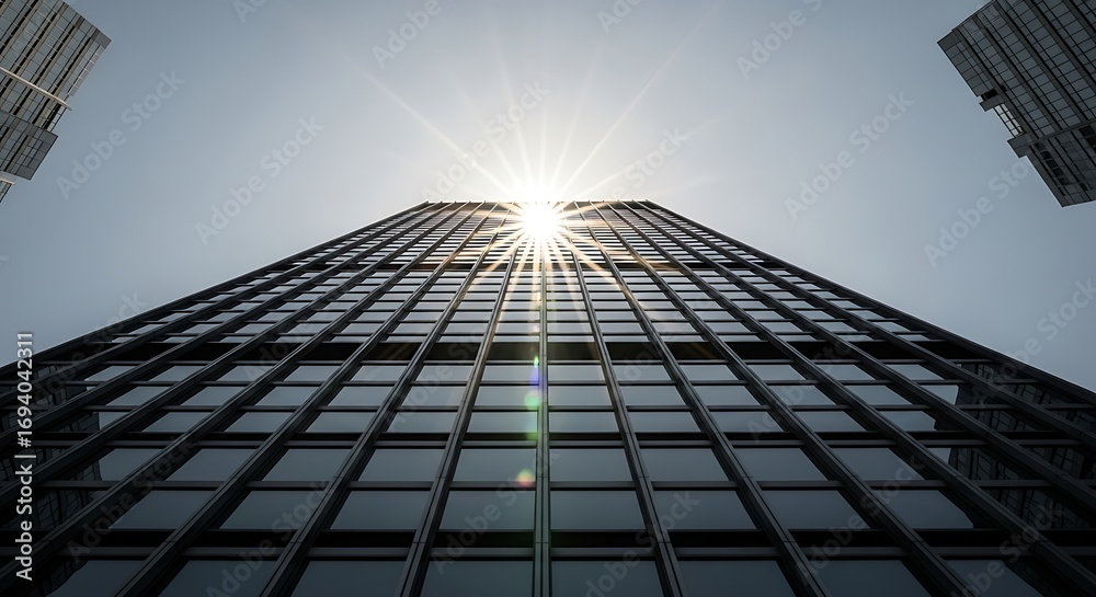 Fototapeta premium Skyscraper with Sun Shining Above