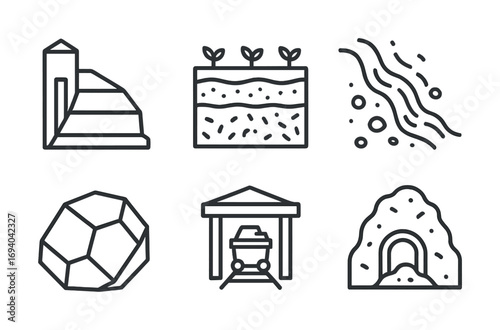 Geometric symbols of architecture, agriculture, and mining
