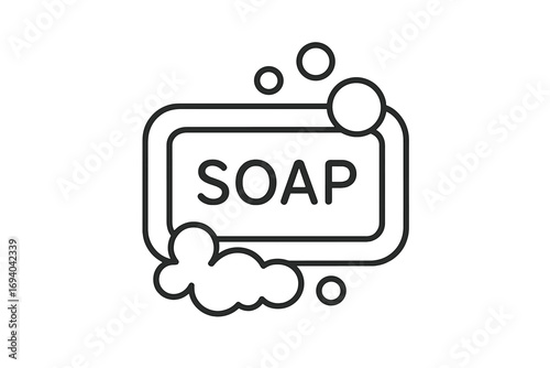 Soap bar line icon. Vector illustration for hygiene and cleanliness. Concept for washing hands, personal care, skincare. Symbol with bubbles and foam for sanitation and disinfection.