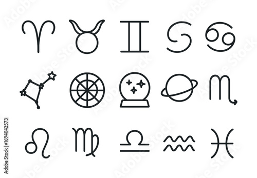 Minimalist zodiac symbols collection including aries and cancer designs