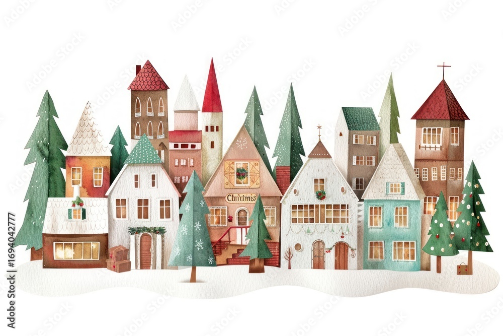 Fototapeta premium Charming winter village illustration