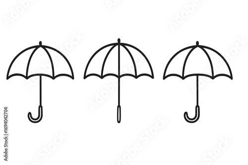 Umbrella line icon set. Simple parasol vector illustration collection for weather, rain, or sun protection concepts. Minimalist black outline symbol for graphic designs.