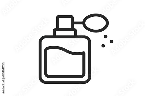 Perfume bottle line icon with atomizer spray. Simple vector illustration for beauty, fragrance, and cosmetic concepts. Elegant scent symbol for glamour, fashion, and spa graphics.