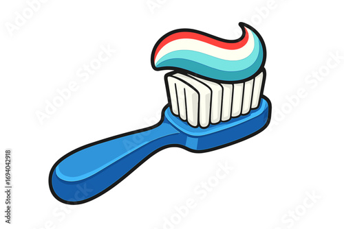 Toothbrush with toothpaste vector icon. Oral hygiene and dental care concept. Stomatology symbol. Health care. Dentist equipment. Morning routine for fresh clean teeth.