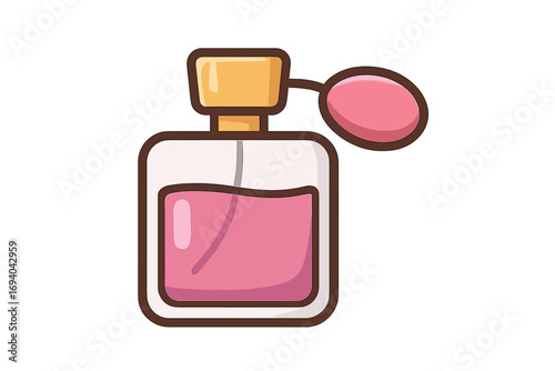 Perfume bottle vector icon with atomizer pump. Classic fragrance spray for beauty and cosmetics. Elegant pink glamour scent bottle illustration for graphic design or app.