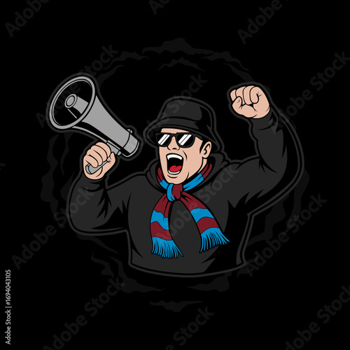 Ultras Hooligan Football With Megaphone Design Vector