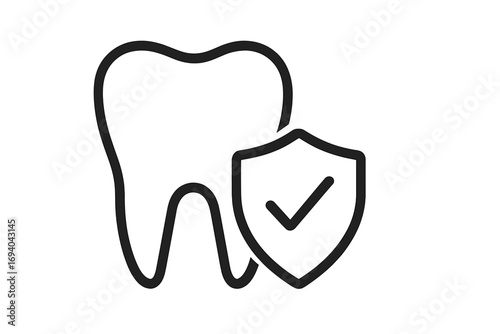 Minimalistic dental protection icon with tooth and shield, dental care symbol, oral health safety, clean teeth illustration, medical and hygiene concept vector design for web and graphic use