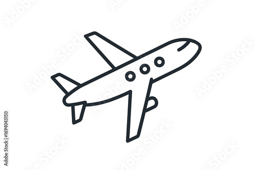 Minimalistic airplane thin outline icon, simple plane vector illustration for web, graphic design, apps, social media, banners, travel and transportation concept