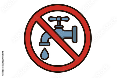 Water prohibited sign vector icon. Do not drink symbol. Non-potable water warning pictogram. Water saving, shortage concept. Faucet with drop forbidden illustration.