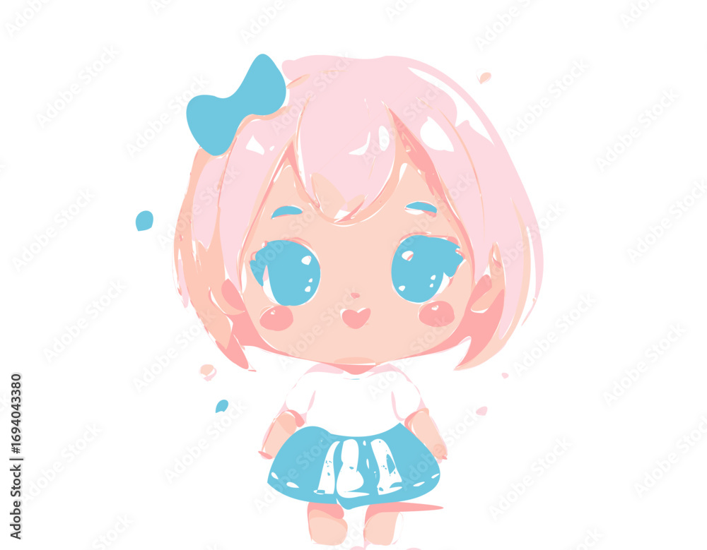 © bern - Cute kawaii chibi girl with pink hair, big blue eyes, pastel outfit and bow, adorable cartoon character design for kids, anime, sticker, mascot, or illustration set © bern - Cute kawaii chibi girl with pink hair, big blue eyes, pastel outfit and bow, adorable cartoon character design for kids, anime, sticker, mascot, or illustration set
