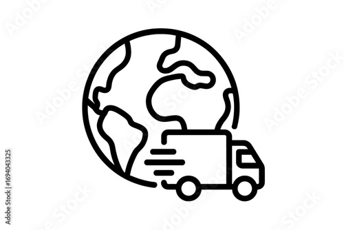 Planet Earth with Delivery Truck Icon, Global Shipping and Fast Delivery Concept, Minimalistic Vector Illustration for Web, Apps, Banners, Social Media, and Cards Design