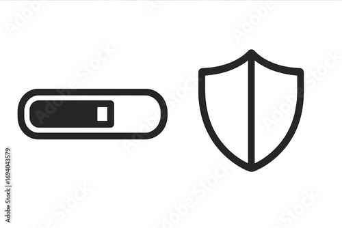 Progress bar loading indicator and shield protection icon, linear pictogram for interface design, posts, advertisements, security concept, vector cartoon illustration with transparent background