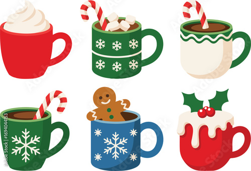 Christmas Mug Vector Set – Holiday Hot Chocolate and Winter Drinks Clipart