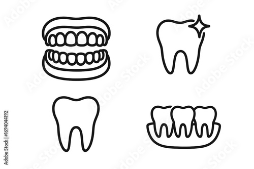 Dental health icon set with teeth and gums illustrations, clean and shiny tooth symbol, dental care concept, oral hygiene vector graphics, dental apps design elements, transparent background