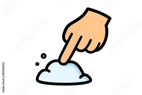 Hand touching a soft cloud. Finger pointing gesture icon. Concept for cloud computing, data storage, digital network access. Metaphor for gentle connection, information.
