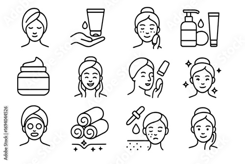 Minimalistic Soap Outline Icons Collection for Web and Graphic Design, Linear Vector Pictograms for Apps, Banners, Social Media, Cards, Hygiene and Skincare Concepts