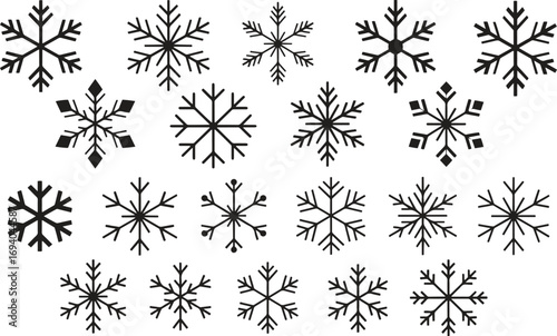 Snowflake Vector Set – Winter Christmas Holiday Elements in Black Clipart Vector Illustration