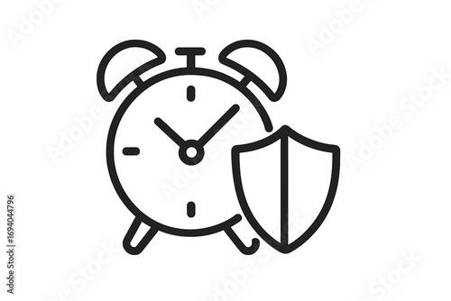 Minimalistic teeth with protective shield icon, dental care safety symbol, outline style vector graphic for web, apps, banners, social media, health and hygiene illustration