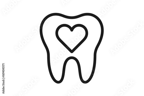 Tooth protection outline vector icon with heart shape symbol inside, dental care illustration, oral health concept, cartoon style graphic for apps, adverts, cards
