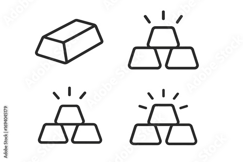 Set of Gold Bars Outline Icon Collection with Editable Stroke for Infographics, Articles, Books, Flyers, Banners, Vector Cartoon Illustration of Precious Metal Bullion Wealth