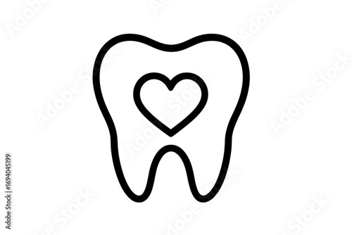Tooth protection outline icon with heart symbol, dental care logo vector, oral hygiene illustration, healthy tooth concept, dentistry design for apps, adverts, web, cards