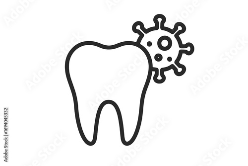 Virus on Tooth Icon, Modern Outline Style Vector, Dental Infection, Bacteria, Germ, Medical Health Design, Dental Care, Oral Hygiene, Cartoon Illustration, Transparent Background