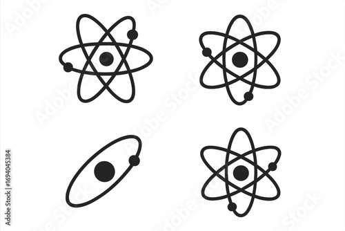Isolated atom orbit line icons set, editable stroke vector, science symbols, atomic structure, electron paths, technology illustration, suitable for websites, books, cards, apps design