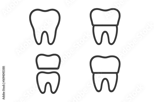 Minimalistic thin outline wisdom tooth icon for web design, apps, banners, social media, dental care, oral health, vector cartoon illustration with transparent background