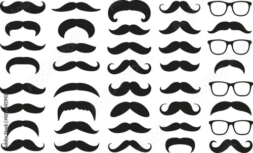 Mustache Silhouette Set Collection with Glasses Icon Vector Illustration