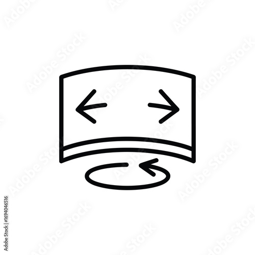 Curved screen display with rotation and zoom arrows icon