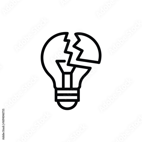 Broken light bulb symbol representing failed idea or lack of inspiration