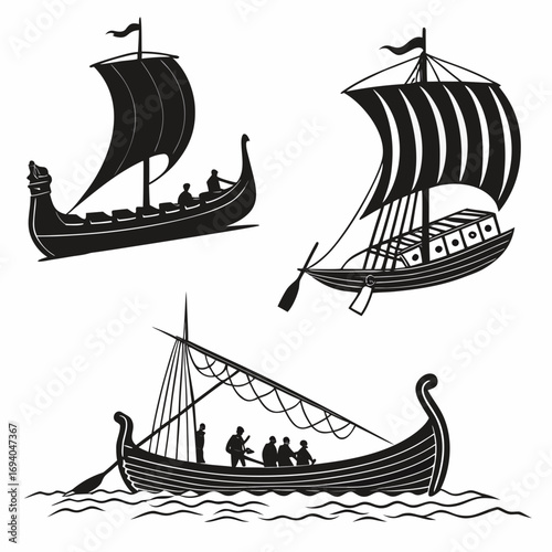 Εκτύπωση καμβά Ancient sailing ships and rowboats ancient ships sailing boats