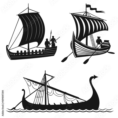 Fotografie Ancient sailing ships and rowboats ancient ships sailing boats